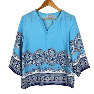 Saint Tropez West | Blue Paisley Pattern Tunic Top Size Medium